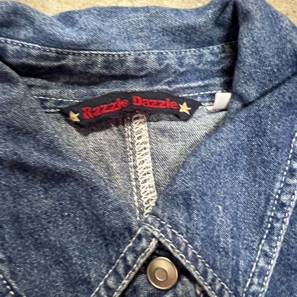 Vintage Razzle Dazzle Denim Short Sleeve Cropped Button-Up - Picture 12 of 13